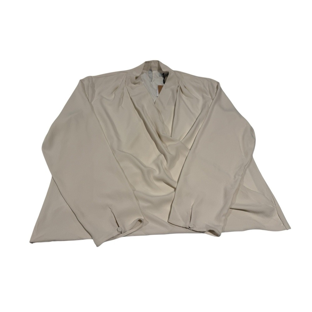 NEW MM.LaFleur The Antoinette 3/4 Sleeve Collarless Wrap Blouse Alabaster 2XL